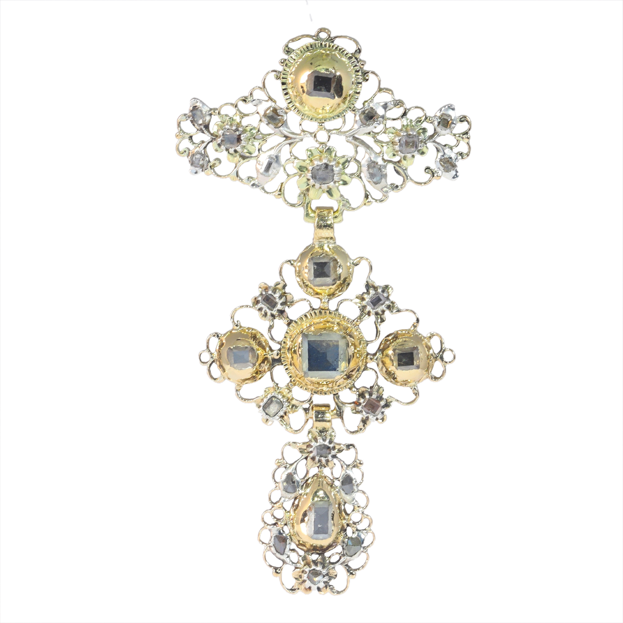 Baroque Brilliance: À la Jeannette Diamond Heart Cross Pendant